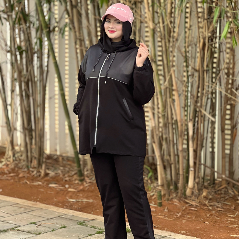 Survêtement femme hijab zippé – Élégance moderne & confort signé Noirine 🖤