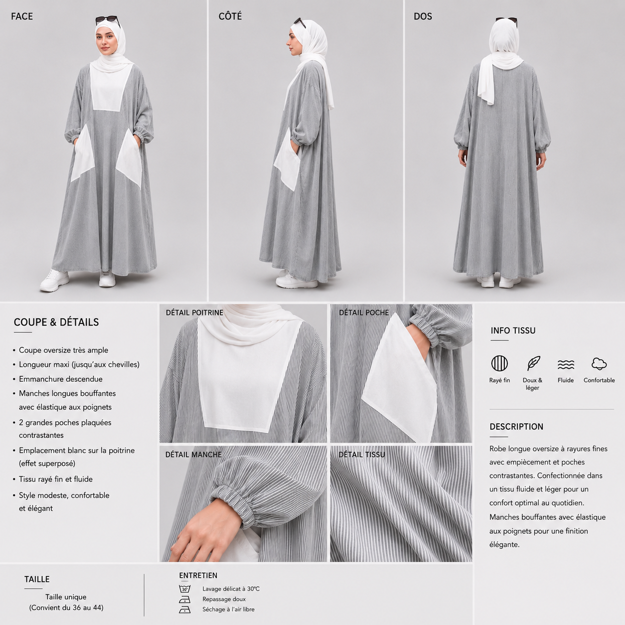 Robe Longue Oversize Rayée – Style Modeste & Élégant